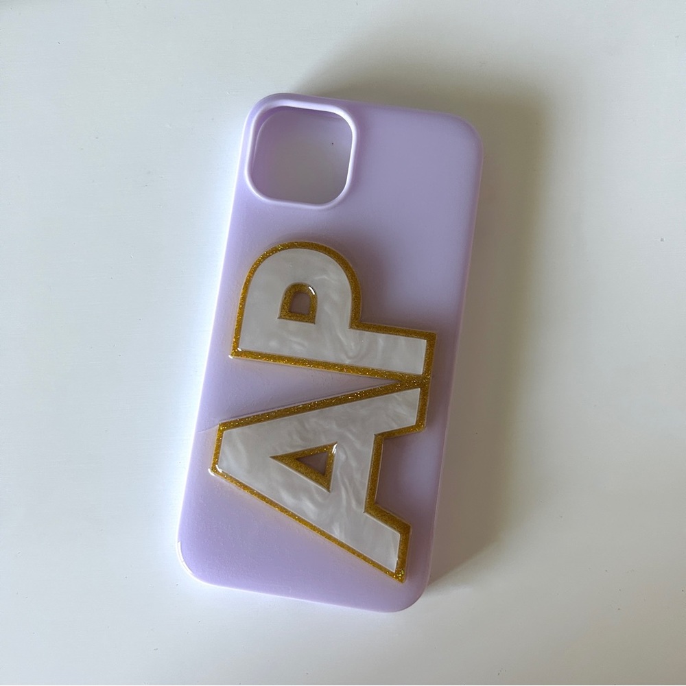 Brand new baublebar block font custom iPhone 14 case in lilac / white